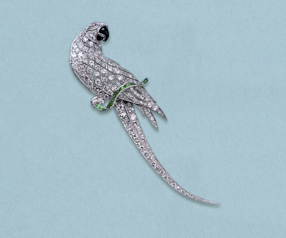 Art Deco diamond parrot brooch