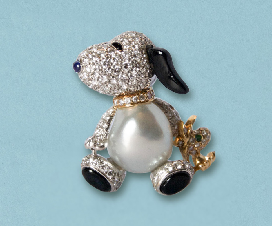 Gemstone “Snoopy” brooch