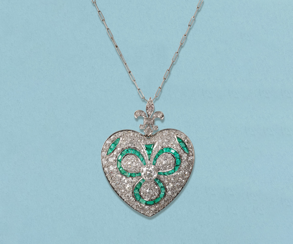 Art Deco emerald and diamond heart pendant - Licht & Morrison