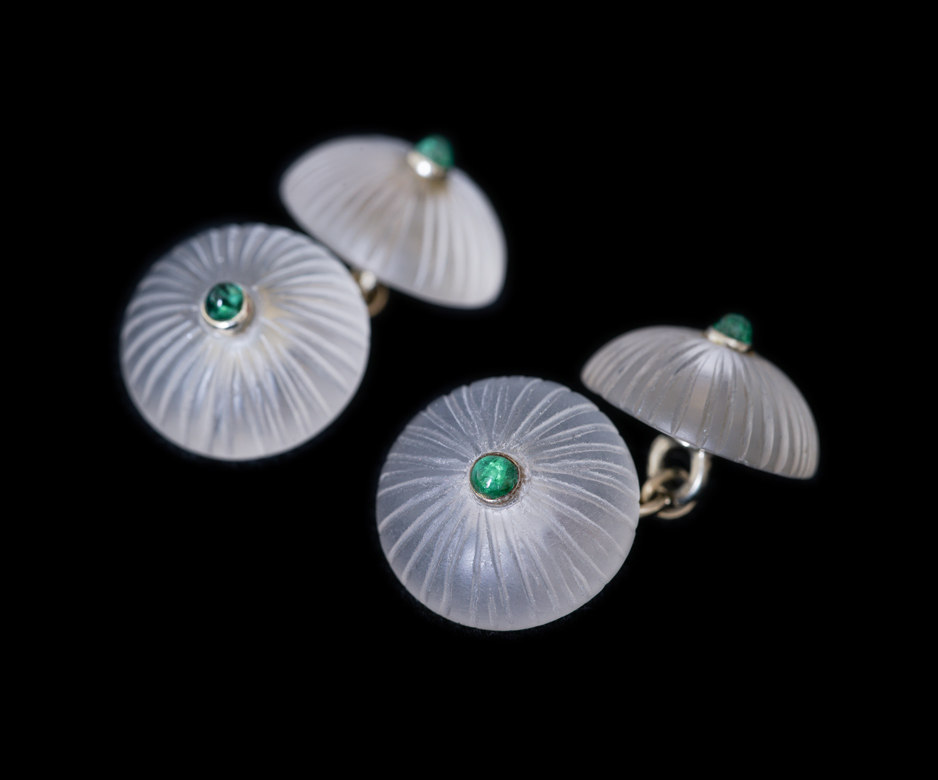 Art Deco emerald and rock crystal cufflinks
