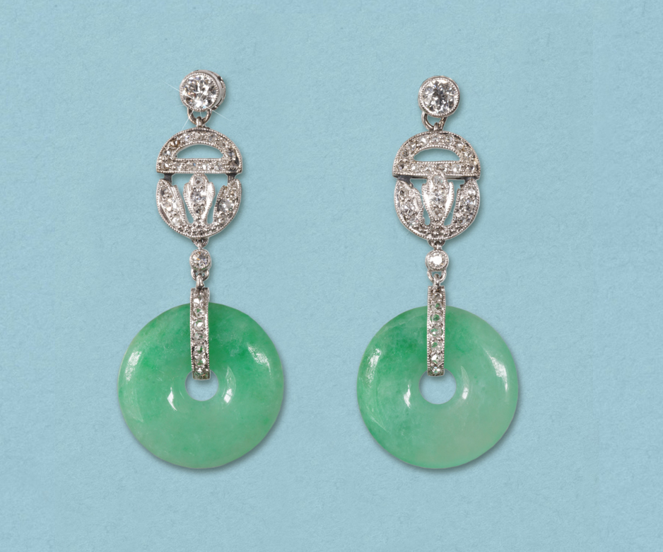 Art Deco jade and diamond earrings